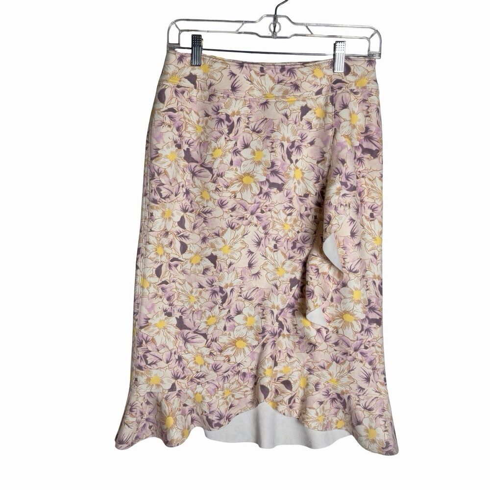 Anthropologie Skye Floral Faux Suede Ruffle Skirt Size 6 Pink Purple Knee NEW